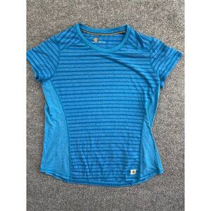 Carhartt Force Performance T-Shirt Women's L (12-14) Blue Stripe Short Sleeve